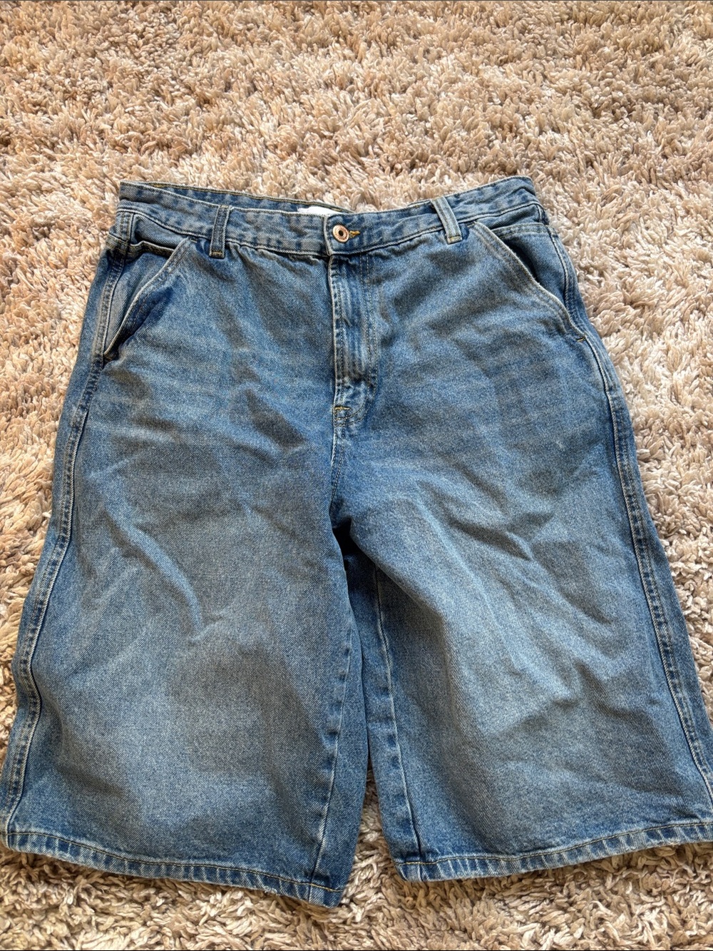 Bershka Relaxed Fit Blue Denim Shorts